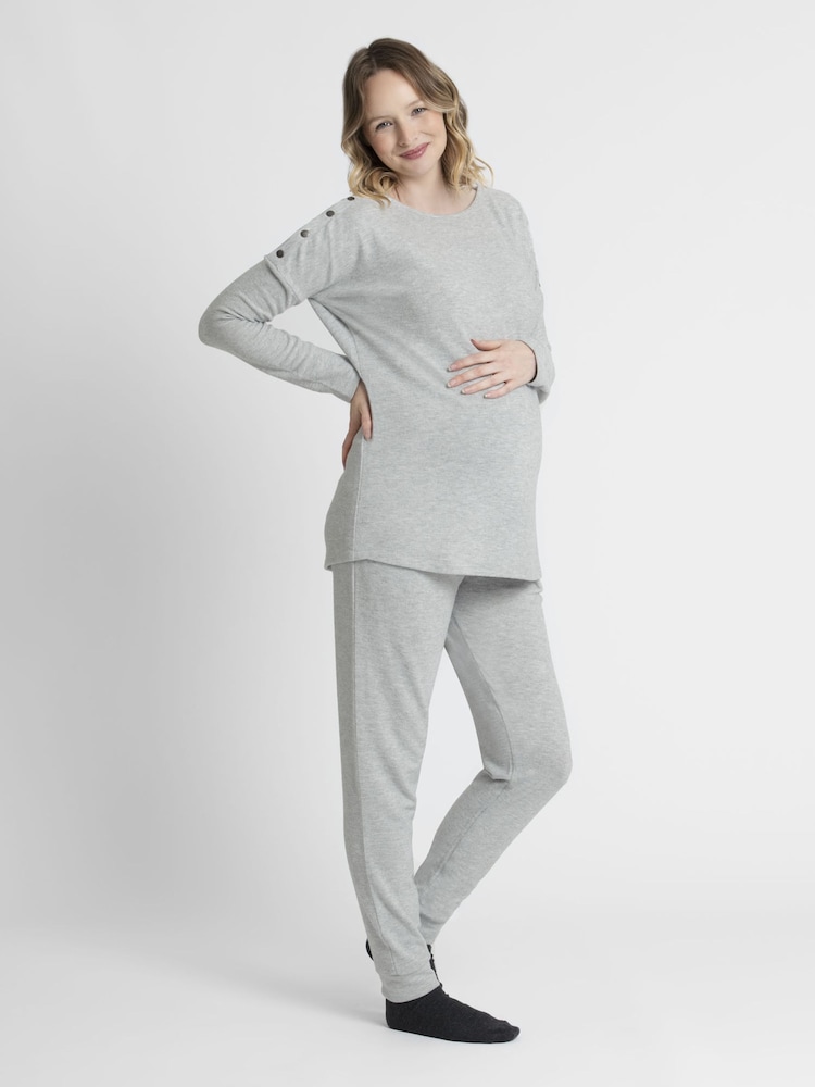 JoJo Maman Bébé Silver Shoulder Opening Maternity & Nursing Top - Image 1 of 3