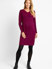 JoJo Maman Bébé Raspberry V-Neck Knitted Maternity Dress - Image 1 of 4