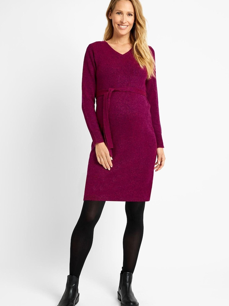JoJo Maman Bébé Raspberry V-Neck Knitted Maternity Dress - Image 1 of 4