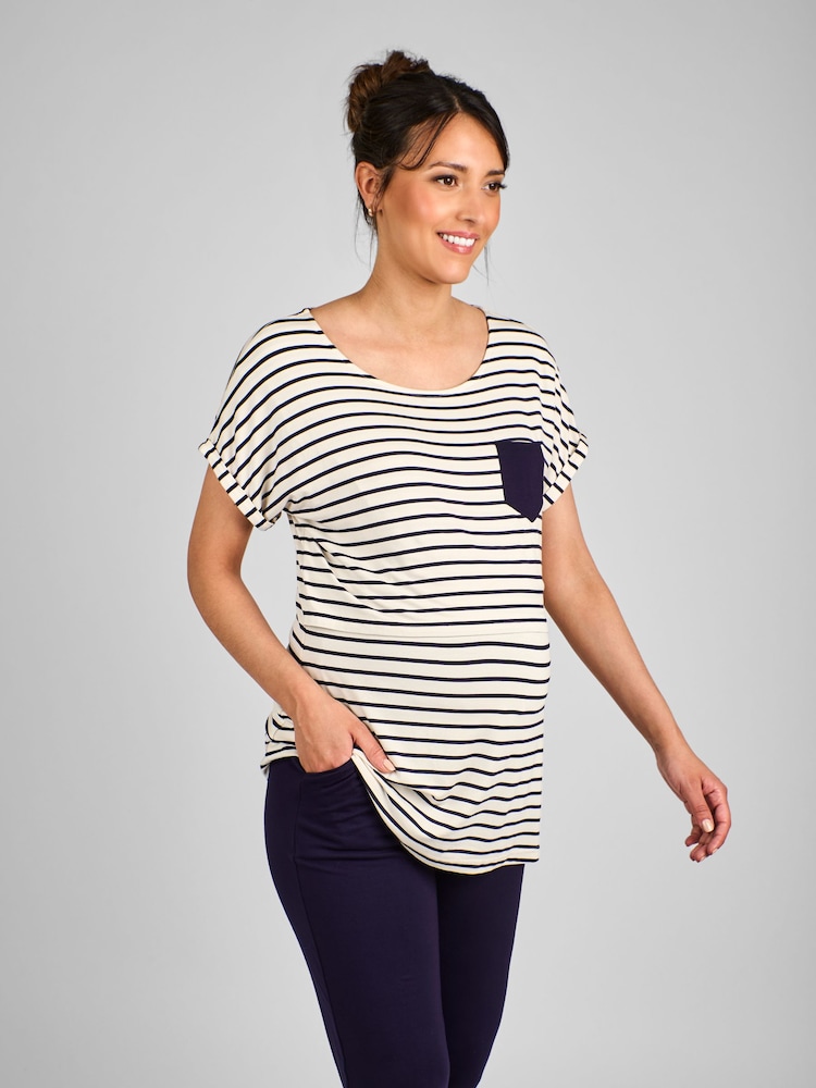 JoJo Maman Bébé Navy Blue Stripe Maternity & Nursing Pyjama Set - Image 3 of 5