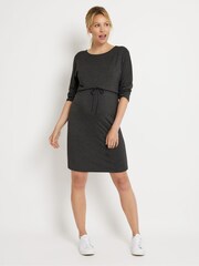 JoJo Maman Bébé Charcoal Maternity & Nursing Drawstring Dress - Image 1 of 3