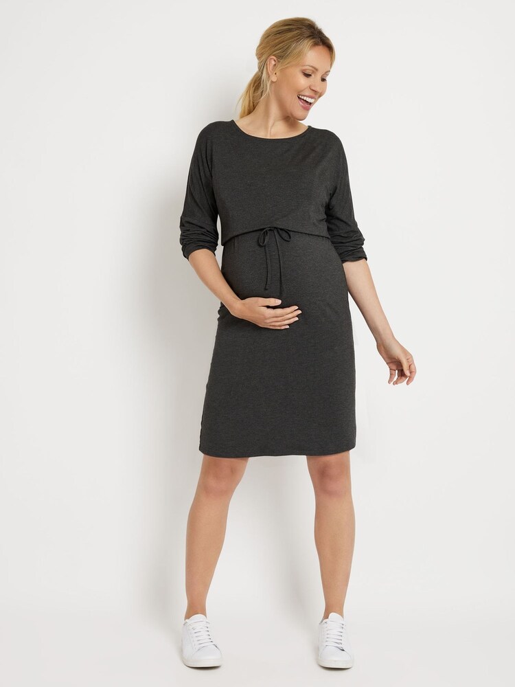 JoJo Maman Bébé Charcoal Maternity & Nursing Drawstring Dress - Image 3 of 3
