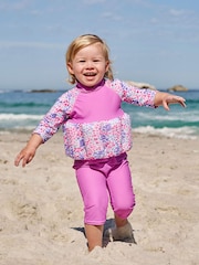 JoJo Maman Bébé Pink Floral UPF 50 Sun Protection Float Suit - Image 1 of 6