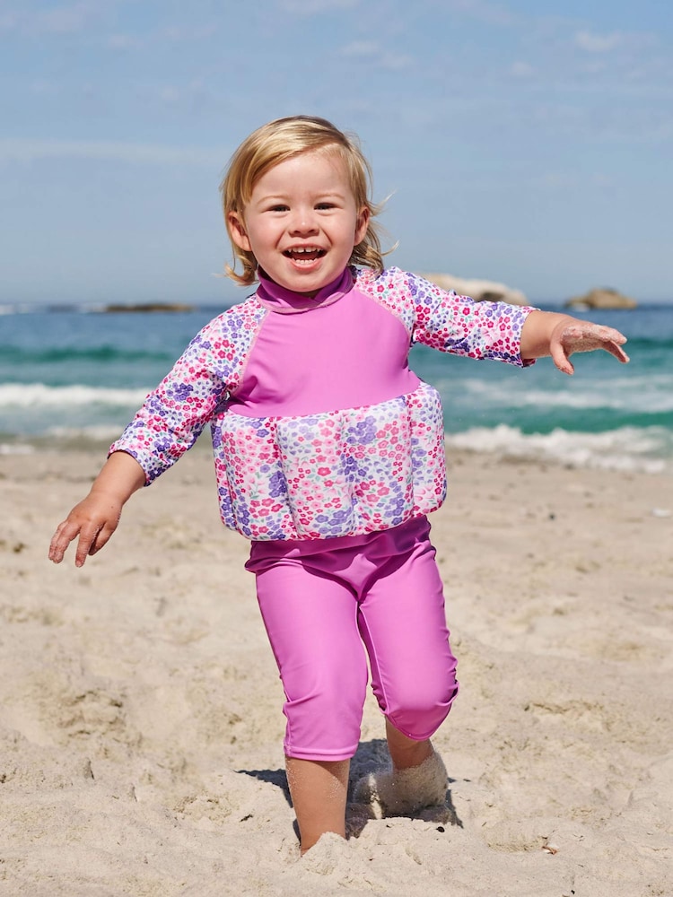 JoJo Maman Bébé Pink Floral UPF 50 Sun Protection Float Suit - Image 1 of 6