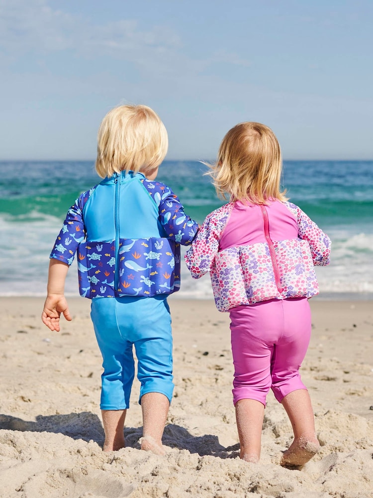 JoJo Maman Bébé Pink Floral UPF 50 Sun Protection Float Suit - Image 2 of 6