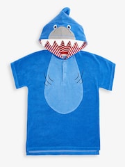 JoJo Maman Bébé Blue Shark Towelling Hooded Poncho - Image 1 of 2