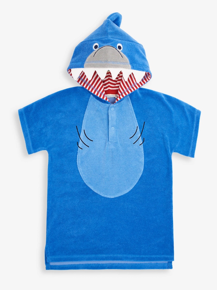 JoJo Maman Bébé Blue Shark Towelling Hooded Poncho - Image 1 of 2