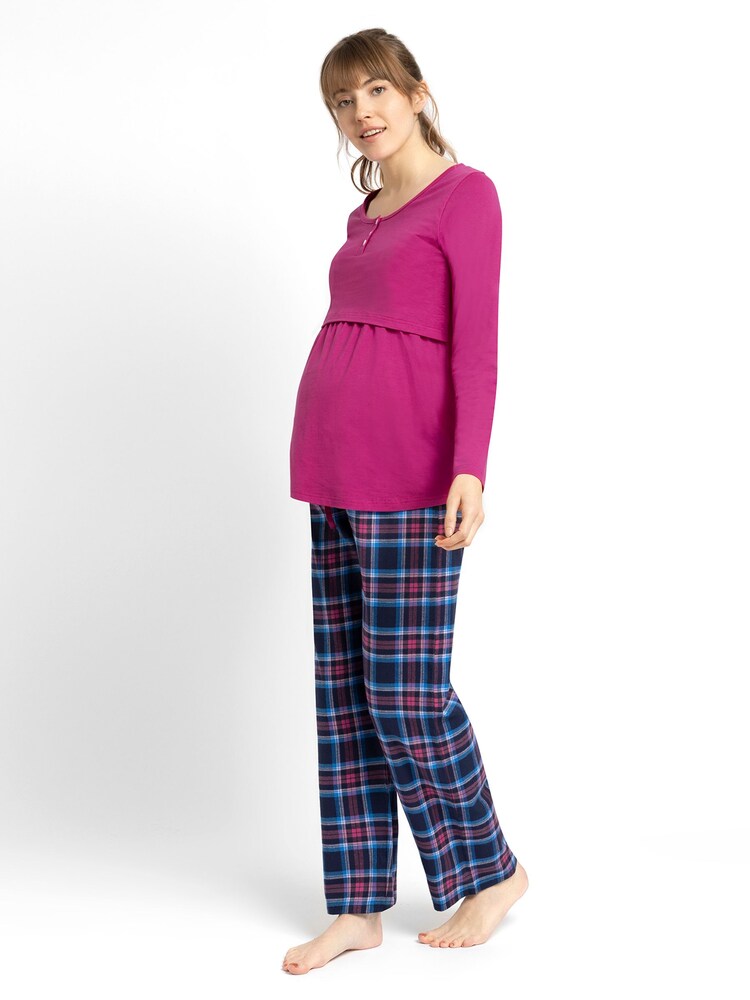 JoJo Maman Bébé Fuchsia/Navy Check Maternity & Nursing Pyjama Set - Image 1 of 2 JoJo Maman Bébé Fuchsia/Navy Check Maternity & Nursing Pyjama Set - Image 1 of 2