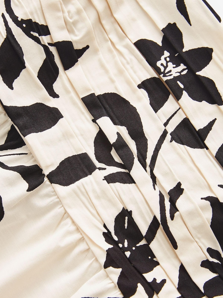 Black/White Floral Print Puff Sleeve  Mini Smock Dress - Image 6 of 6