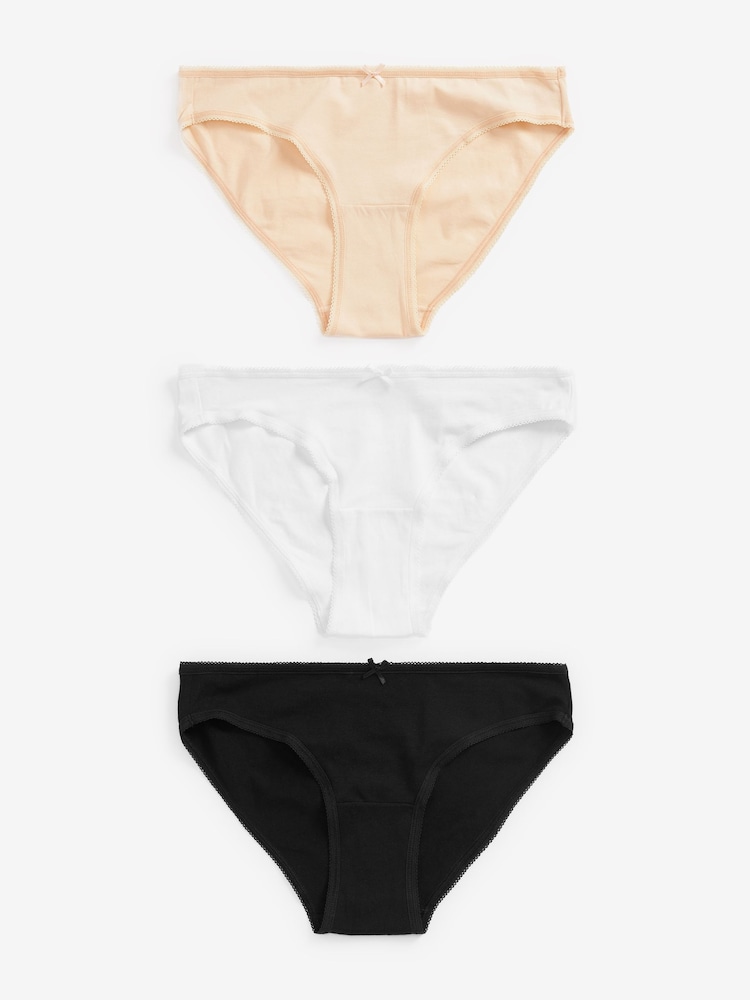 Black / Pastel Rose Nude / White Bikini Cotton Rich Knickers 6 Pack - Image 1 of 8