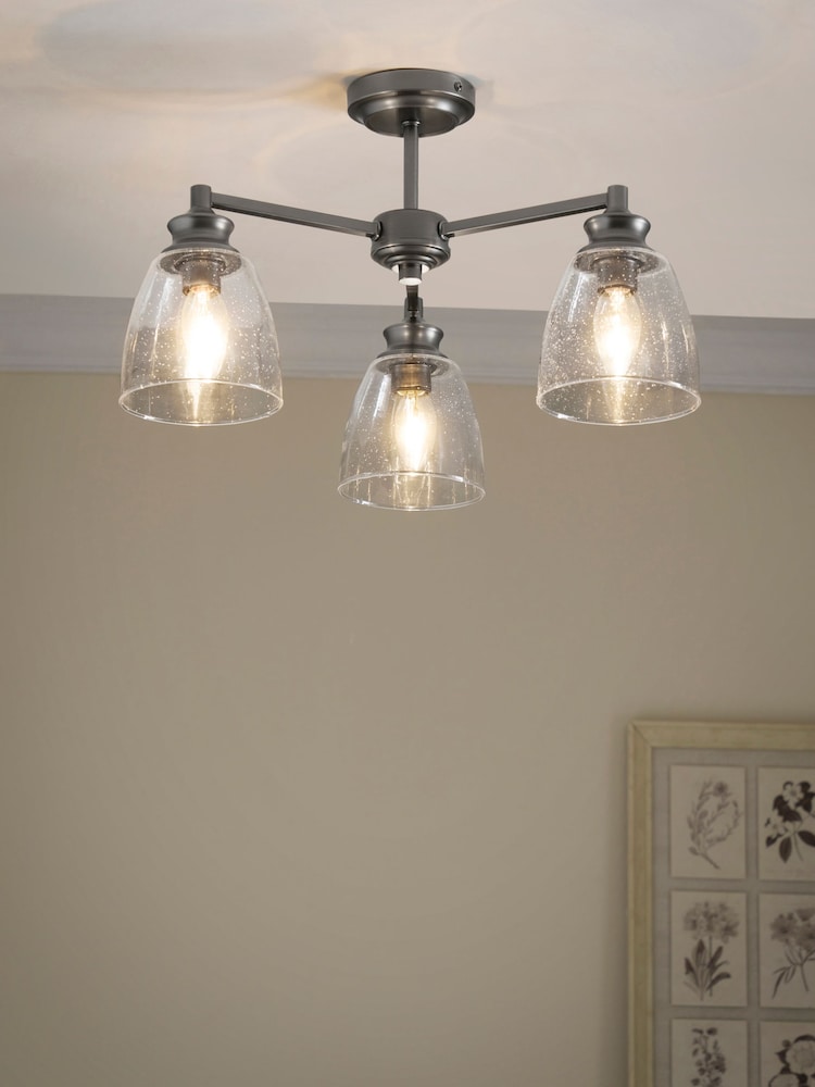 Pewter Grey Brompton 3 Light Flush Fitting Ceiling Light - Image 1 of 6