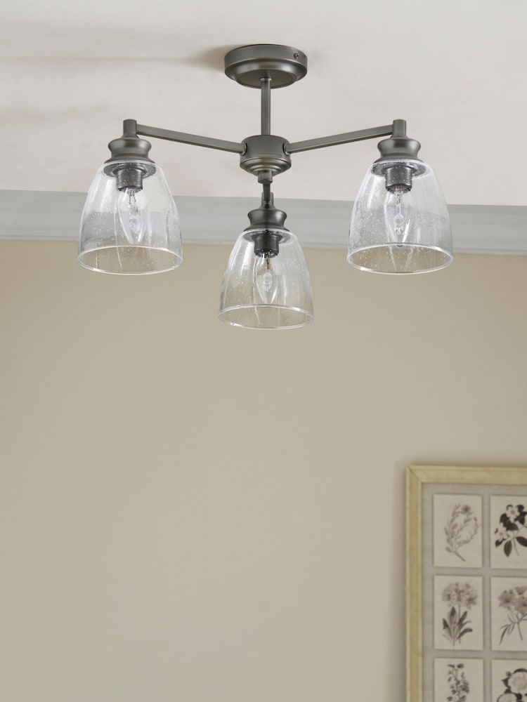 Pewter Grey Brompton 3 Light Flush Fitting Ceiling Light - Image 2 of 6 Pewter Grey Brompton 3 Light Flush Fitting Ceiling Light - Image 2 of 6