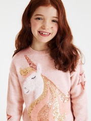 وردي وحيد القرن بترتر - كنزة محبوكة (3-16 سنة) - صورة 1 من 6