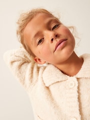 Ecru, Weiß - Strickjacke mit Bouclé-Kragen (3–16 Jahre) - Bild 6 von 9
