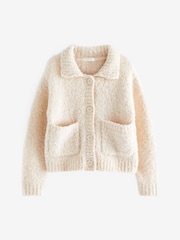 Ecru, Weiß - Strickjacke mit Bouclé-Kragen (3–16 Jahre) - Bild 7 von 9