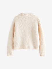 Ecru, Weiß - Strickjacke mit Bouclé-Kragen (3–16 Jahre) - Bild 8 von 9