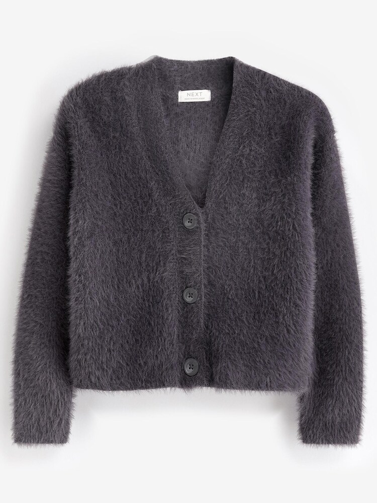 Charcoal Grey Fluffy Cardigan (3-16yrs) - Image 1 of 2
