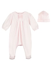 Emile Et Rose Pink 100% Cotton All-In-One With Pleated Yoke With Ric-Rac And Hat - Image 2 of 3