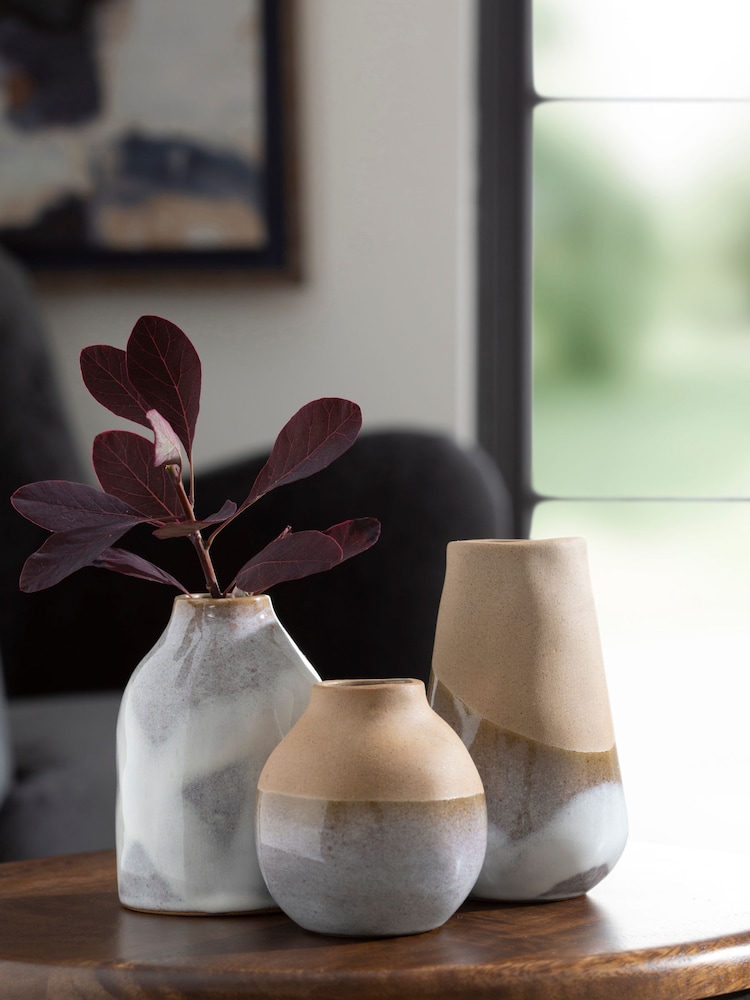 Set of 3 Natural Reactive Glaze Textured Vases - Image 1 of 3