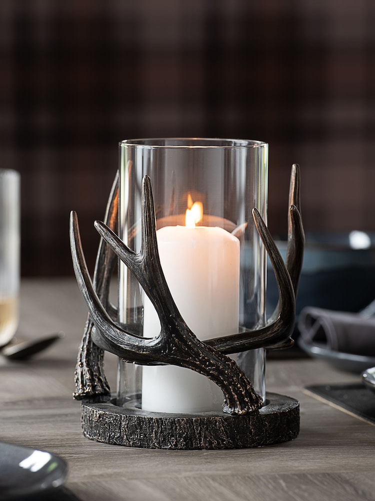 Black Bronze Antler Hurricane Candle Holder - Image 1 of 4