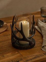 Black Bronze Antler Hurricane Candle Holder - Image 2 of 4