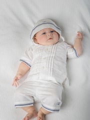 Emile Et Rose White Linen Sailor Style Shirt With Shorts and Hat 2 Piece Set - Image 1 of 6