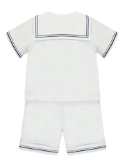 Emile Et Rose White Linen Sailor Style Shirt With Shorts and Hat 2 Piece Set - Image 3 of 6