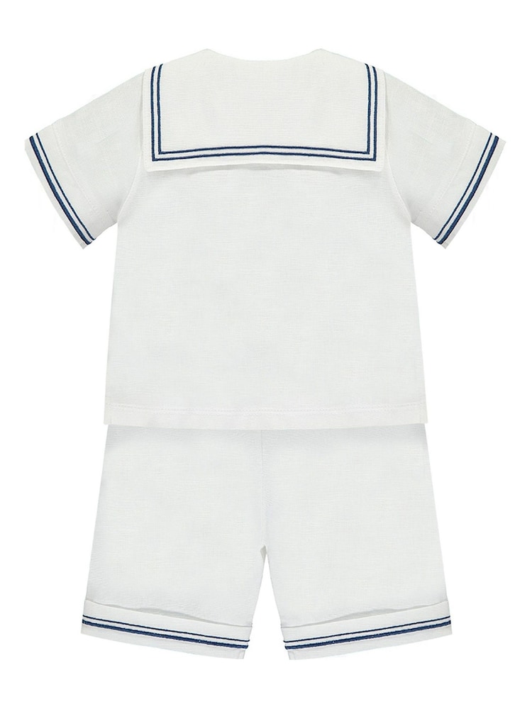 Emile Et Rose White Linen Sailor Style Shirt With Shorts and Hat 2 Piece Set - Image 3 of 6