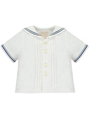 Emile Et Rose White Linen Sailor Style Shirt With Shorts and Hat 2 Piece Set - Image 4 of 6