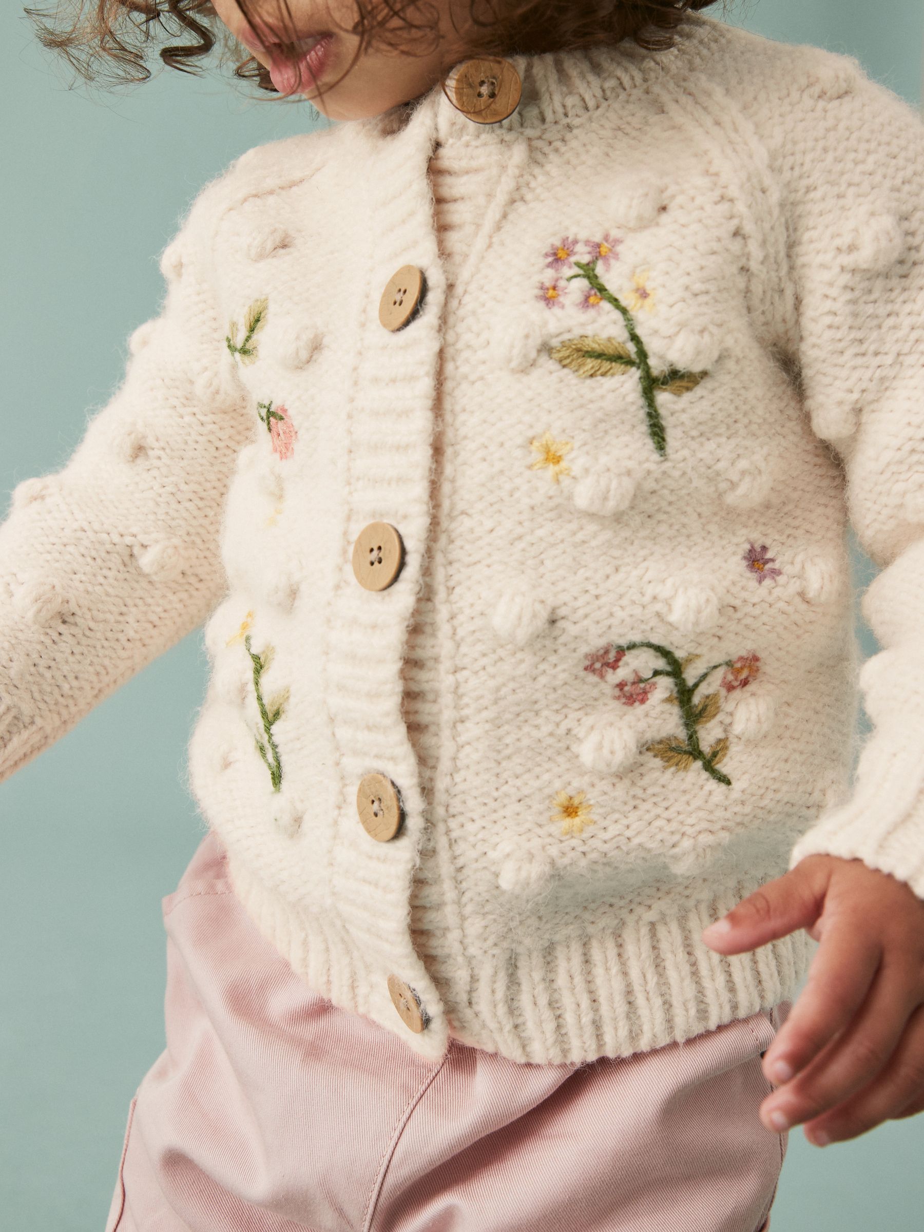 Buy Ecru Cream Marl Chunky Knit Bobble Cardigan 3mths 10yrs from Next Luxembourg