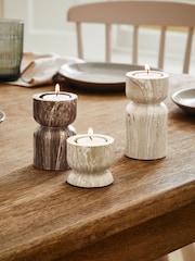 Set of 3 Natural Marble Effect Shaped Tealight Holders - Image 1 of 4