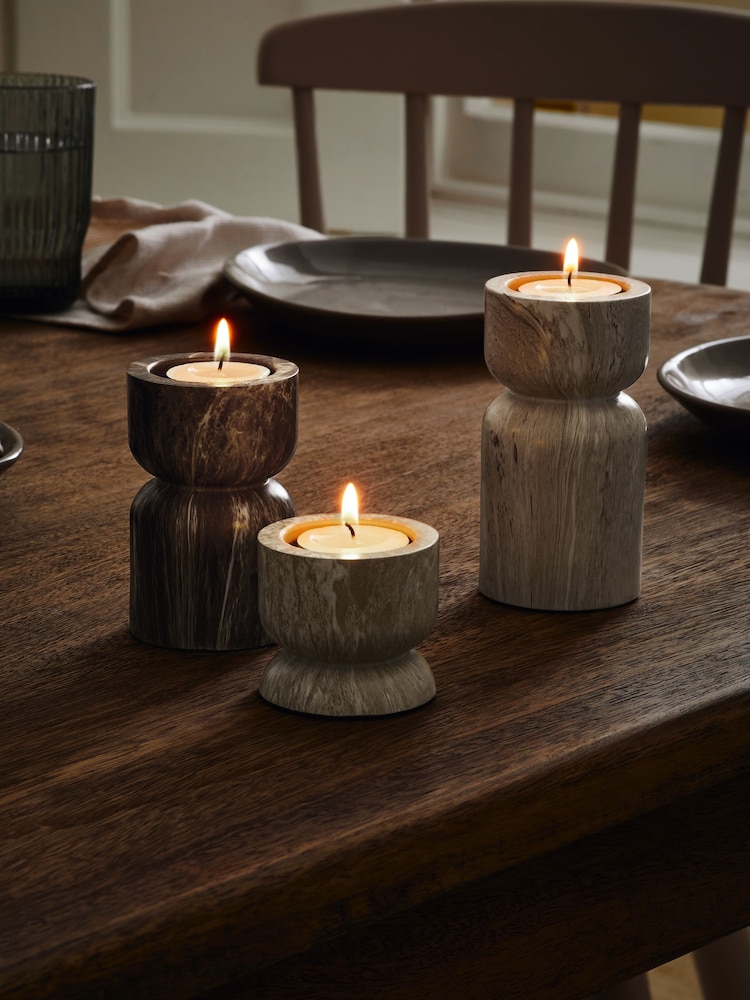 Set of 3 Natural Marble Effect Shaped Tealight Holders - Image 2 of 4