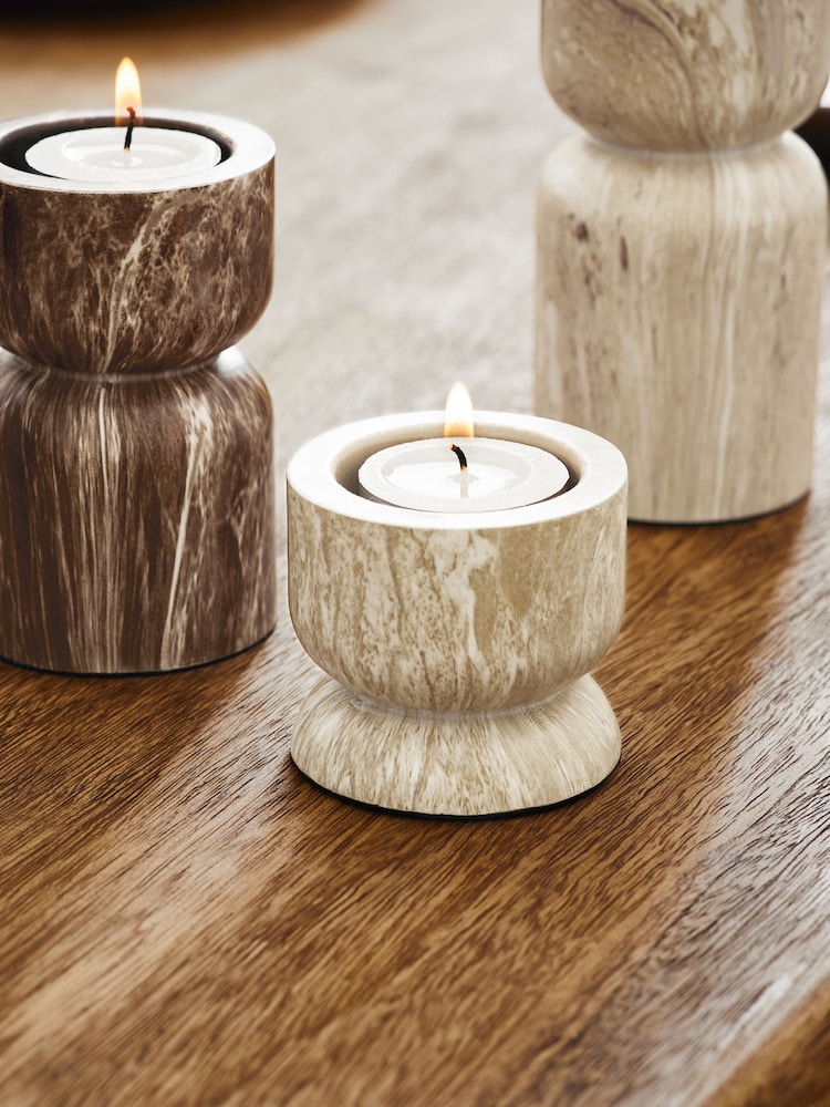 Set of 3 Natural Marble Effect Shaped Tealight Holders - Image 3 of 4