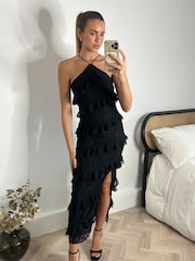 Style Cheat Black Lace Halter Midi Dress - Image 1 of 4