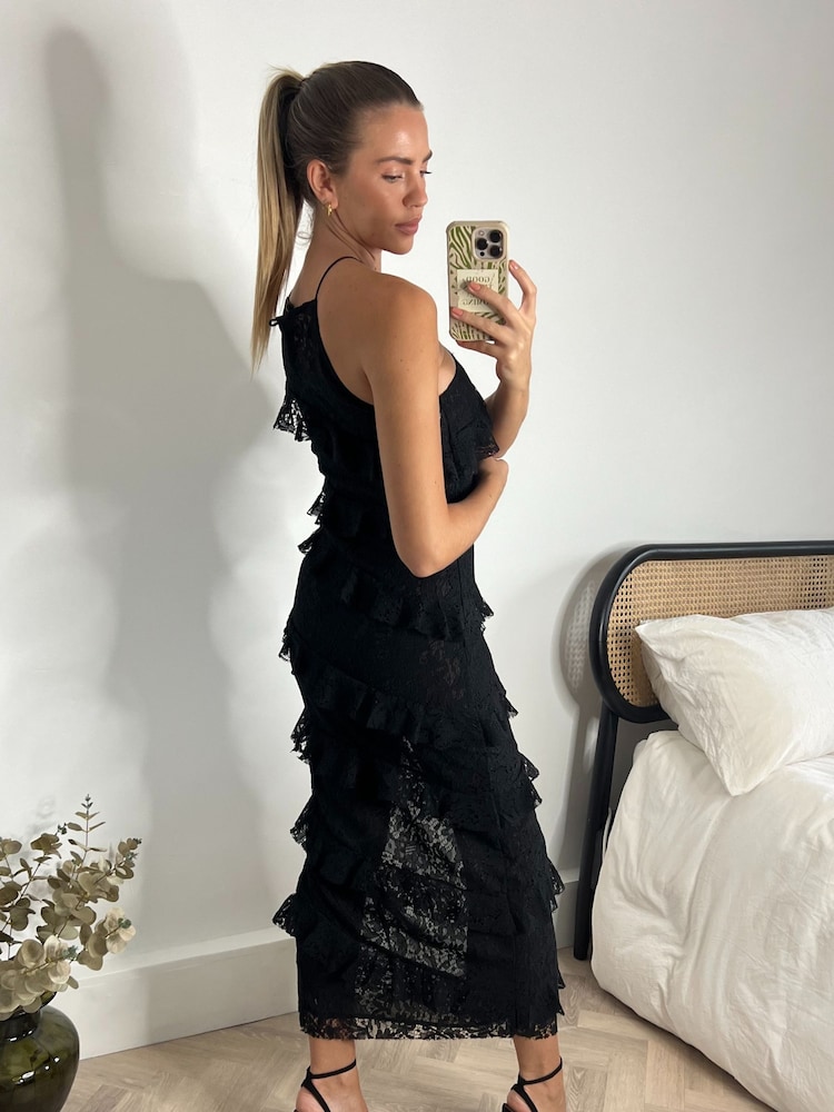 Style Cheat Black Lace Halter Midi Dress - Image 2 of 4