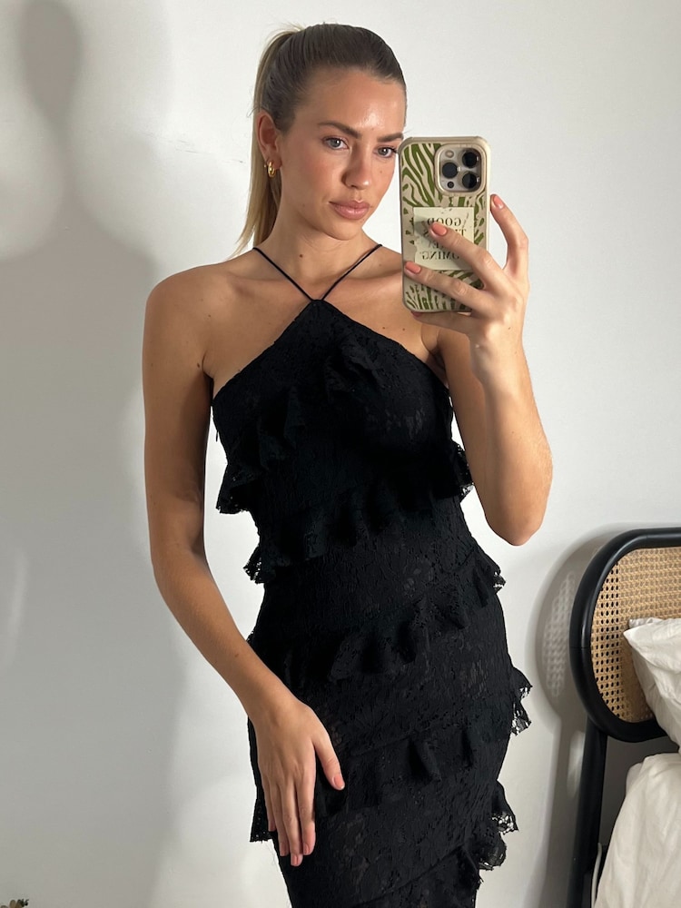 Style Cheat Black Lace Halter Midi Dress - Image 4 of 4
