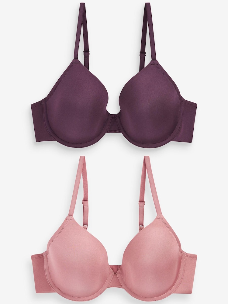 Plum Purple/Pink Light Pad Full Cup Smoothing T-Shirt Bras 2 Pack - Image 1 of 1 Plum Purple/Pink Light Pad Full Cup Smoothing T-Shirt Bras 2 Pack - Image 1 of 1