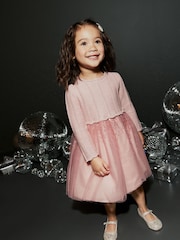 Pink 2-in-1 Jumper & Embroidered Tulle Skirt Dress (3mths-7yrs) - Image 1 of 4