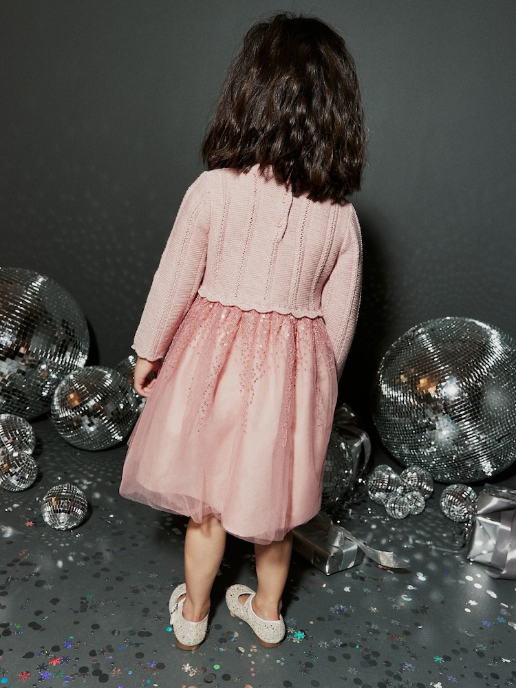 Pink 2-in-1 Jumper & Embroidered Tulle Skirt Dress (3mths-7yrs) - Image 2 of 4