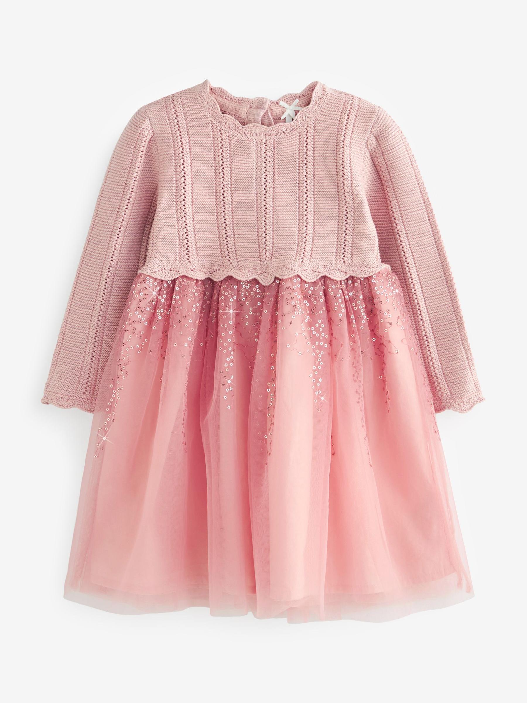 Buy Pink 2-in-1 Jumper & Embroidered Tulle Skirt Dress Buy Pink 2-in-1 Jumper & Embroidered Tulle Skirt Dress