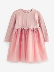 Pink 2-in-1 Jumper & Embroidered Tulle Skirt Dress (3mths-7yrs) - Image 4 of 4