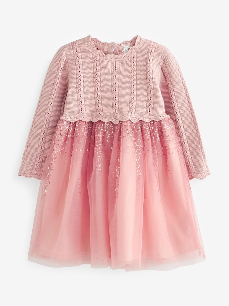 Pink 2-in-1 Jumper & Embroidered Tulle Skirt Dress (3mths-7yrs) - Image 4 of 4