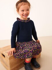 Navy Blue Jumper Dress With Printed Skirt (3mths-7yrs) - Image 2 of 6
