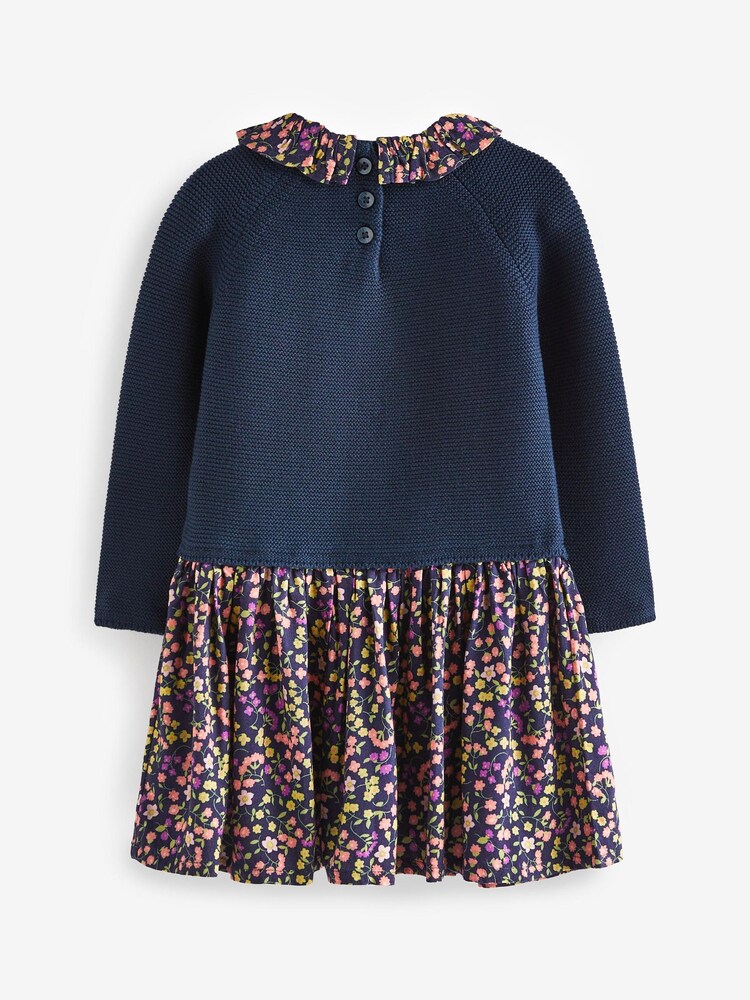 Navy Blue Jumper Dress With Printed Skirt (3mths-7yrs) - Image 6 of 6
