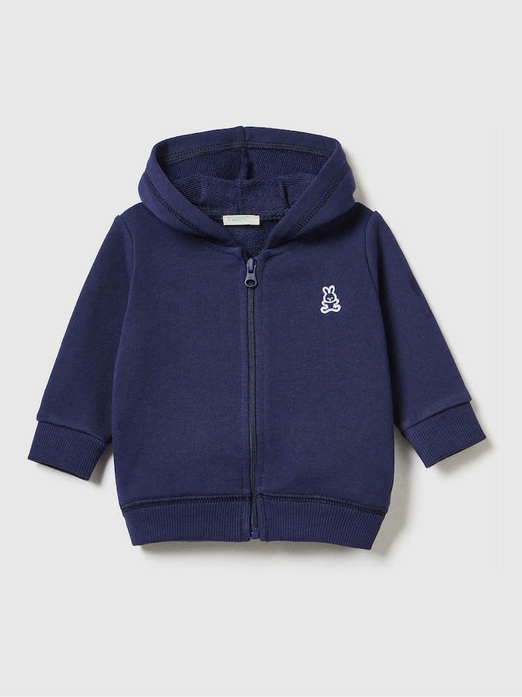 أزرق - هودي أولادي بسحّاب كامل قطن 100% مزين بأذني أرنب من Benetton - صورة 1 من 2
