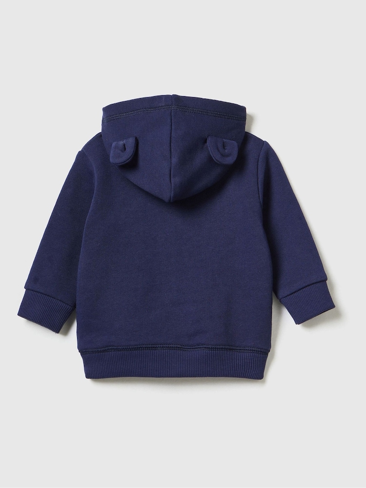 أزرق - هودي أولادي بسحّاب كامل قطن 100% مزين بأذني أرنب من Benetton - صورة 2 من 2