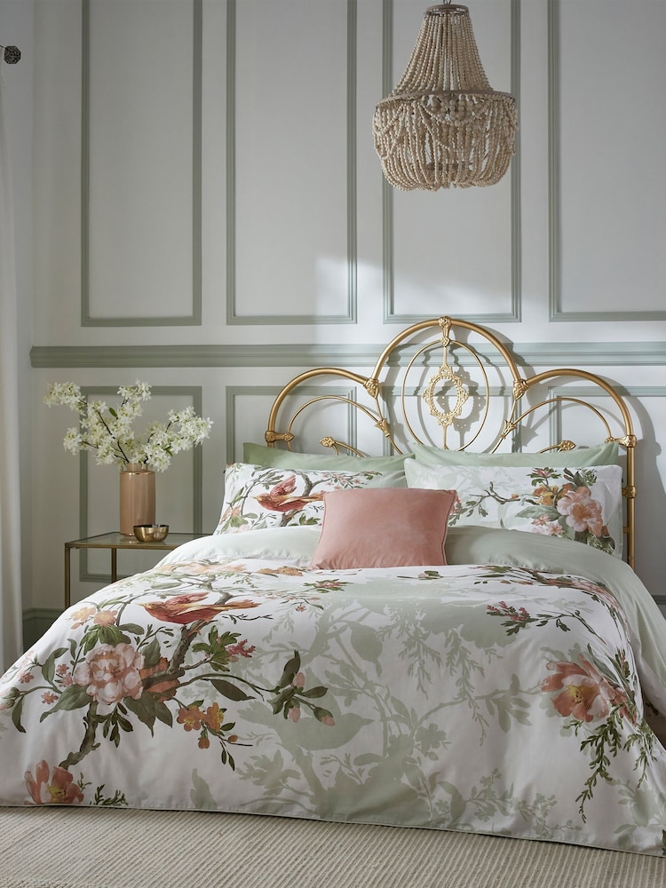 Graham & Brown Sage Green Venetian 100% Cotton Duvet Cover and Pillowcase Set - Image 1 of 5