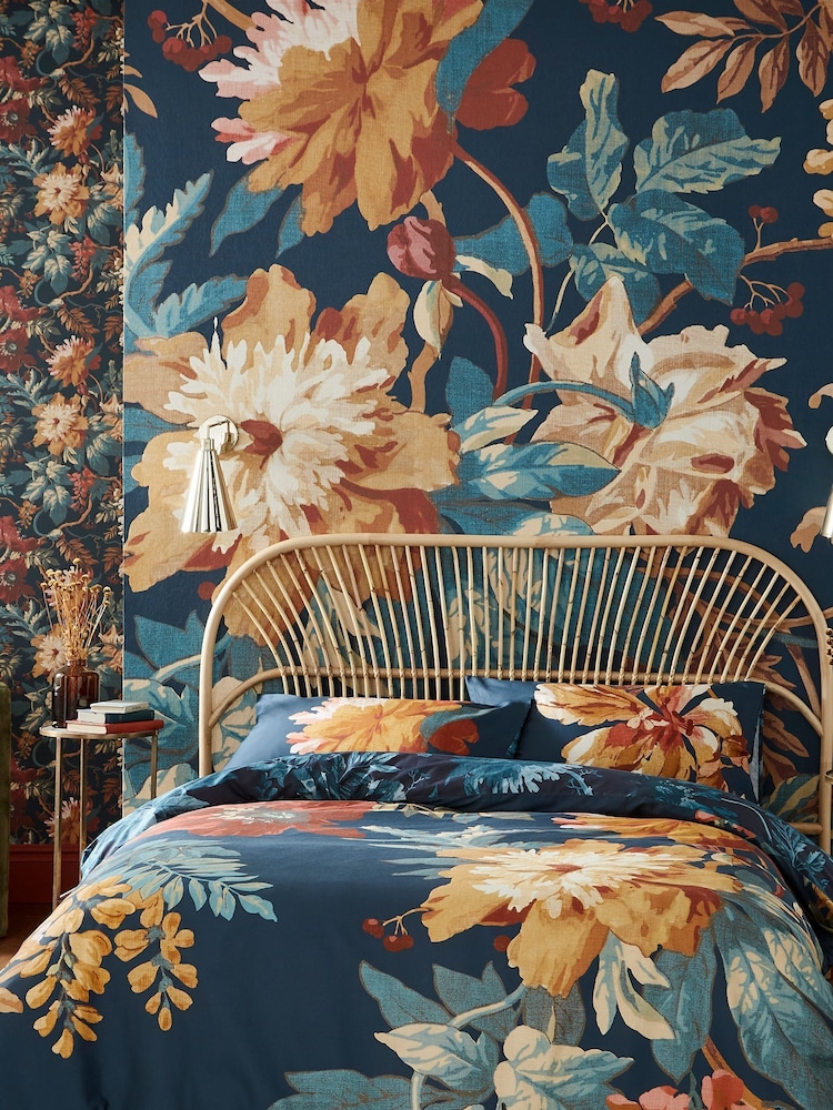 Graham & Brown Blue Florenzia 100% Cotton Duvet Cover and Pillowcase Set - Image 1 of 3