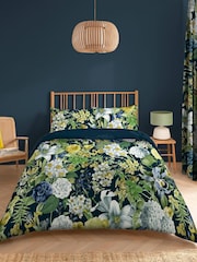 Graham & Brown Navy Blue Glasshouse Flora 100% Cotton Duvet Cover and Pillowcase Set - Image 1 of 5