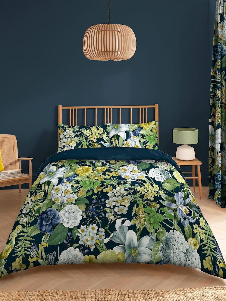 Graham & Brown Navy Blue Glasshouse Flora 100% Cotton Duvet Cover and Pillowcase Set - Image 1 of 5